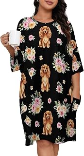Nightgowns Sleep Shirt for Women, Adult Crew Neck Oversized Sleepwear Dress, Versatile Soft Nightshirt