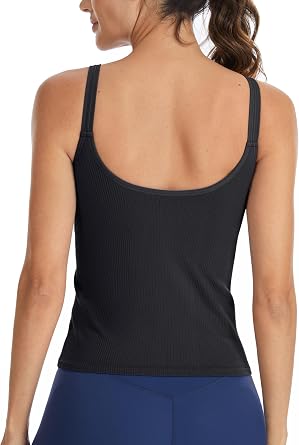 ATTRACO Ribflex Women Workout Crop Tops Built in Bra Ribbed U Back Yoga Gym