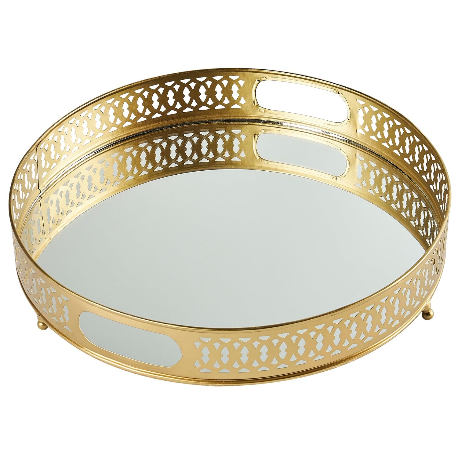 Spiegeltablett Serviertablett Nikita rund in Gold 30 cm Handarbeit