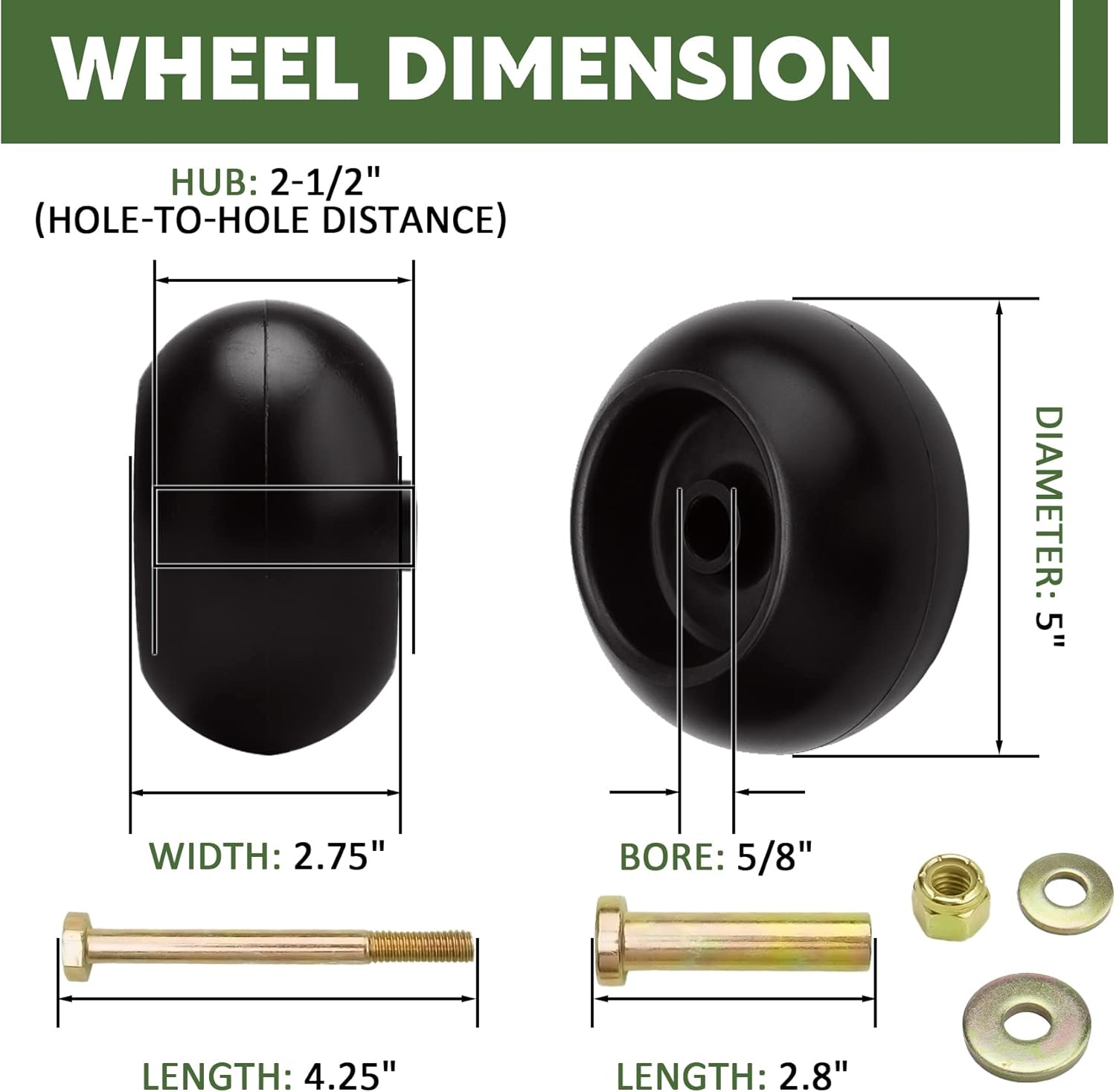 Lawn Mower Deck Wheel Kit For Bad Boy 022-5234-98 Exmark 103-4051 103-7263 & Many Bore 5/8" Wheel Set of 4