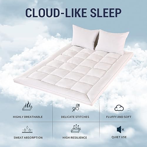 Miniatura 7 de NEXHOME PRO Cubrecolchón tamaño King, extra grueso, refrescante, con bandas elásticas, relleno alternativo de plumón orgánico para aliviar el dolor