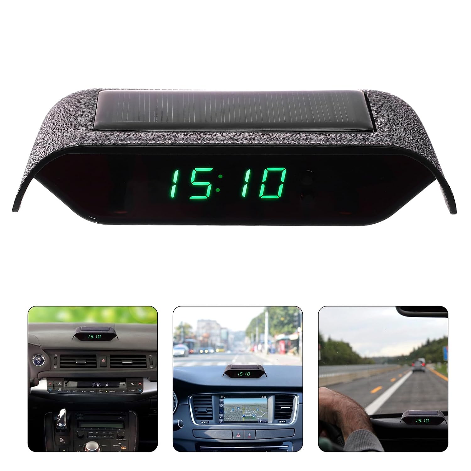Solar Car Clock Luminous High Precision Electronic Timer with Date and Temperature Display for Vehicle Dashboard, Solar-Powered Car Electronic Clock Suitable for Auto Interior Use