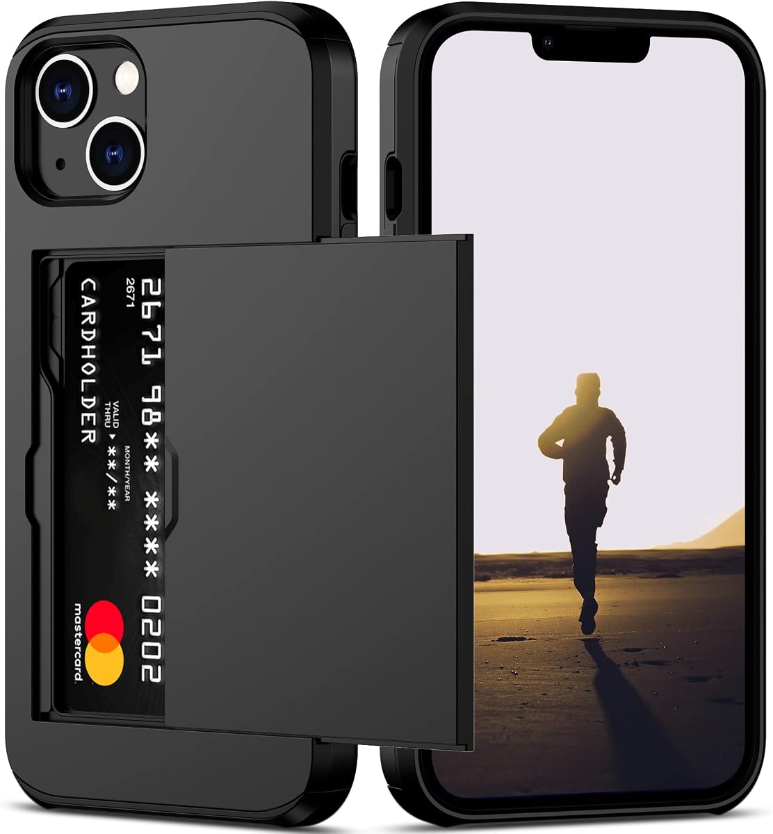 Funda Nvollnoe para iPhone 13 con tarjetero Negro | Ranura para tarjeta oculta a prueba de golpes de doble capa protectora resistente, funda tipo billetera delgada para iPhone 13 para mujeres y hombres