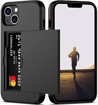 Nvollnoe for iPhone 13 Case with Card Holder Heavy Duty Protective Dual Layer Shockproof Hidden Card Slot Slim Wallet Case for iPhone 13 for Women&MenBlack