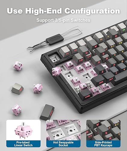 Miniatura 6 de Teclado mecánico inalámbrico para juegos, 8000mAh -Tri-Mode BT5.02.4GHzUSB-C 75% teclado personalizado intercambiable en caliente, retroiluminación