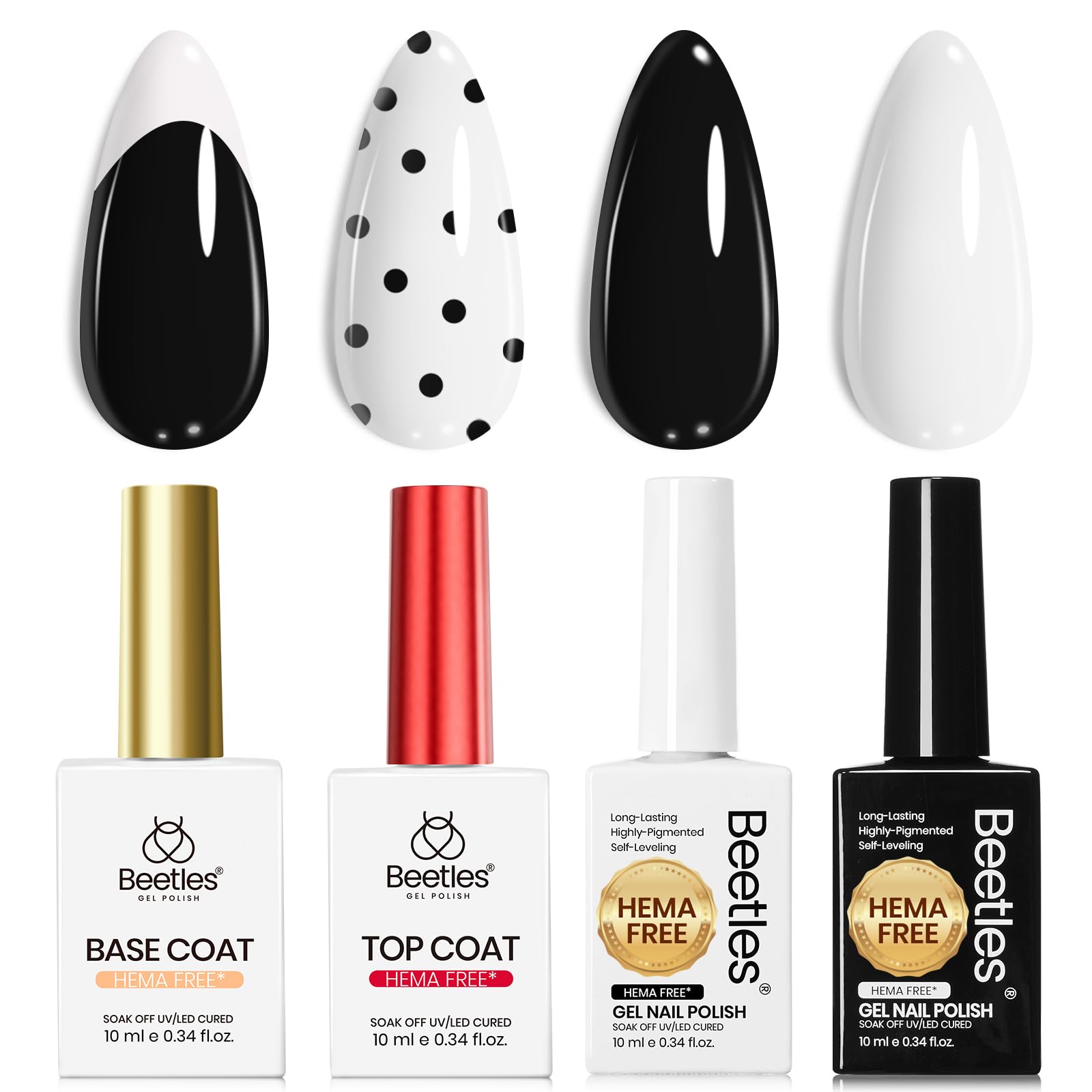 beetles Black White Gel Polish Set - Twin Dialogue Collection, 4x10ML HEMA-FREE with Base & Top Coat - main product image