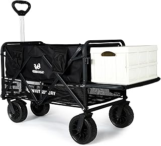 Collapsible Double Decker Wagon with Tailgate, Heavy Duty Foldable Wagon with All-Terrain Big Wheels, Beach Cart for Camping, Sports, Shopping, Garden Black