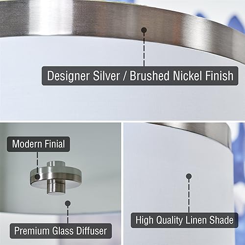 Miniatura 9 de Kira Home Walker - Lámpara de techo grande de mediados de siglo con 3 luces, pantalla de tela blanca + difusor de vidrio redondo, acabado de latón