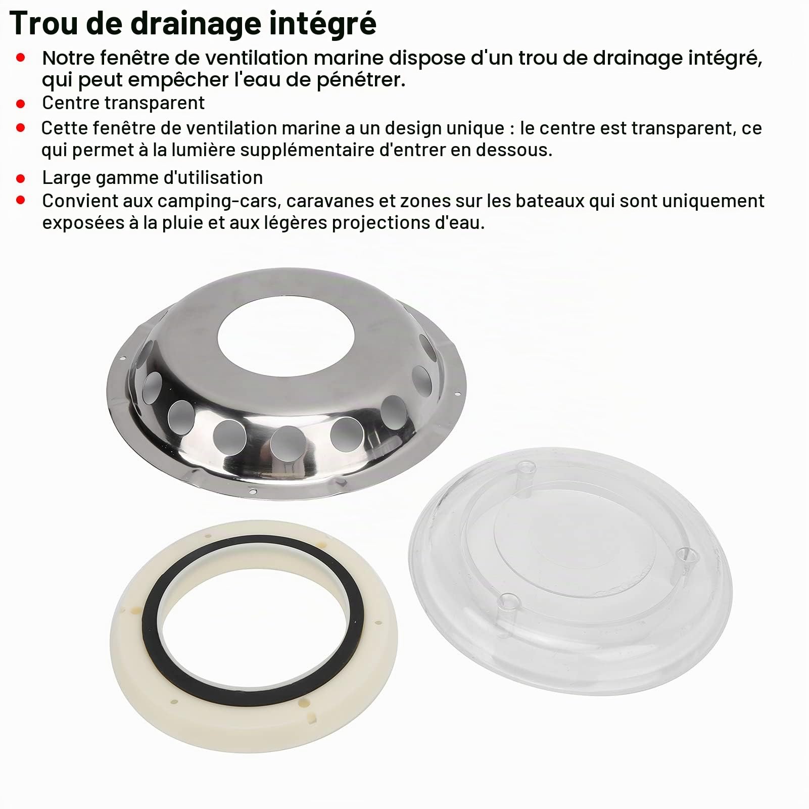 Accessoires de Bateau évent Marin en Acier Inoxydable Fenêtre de Ventilation en Acier Inoxydable Assemblage de Matériel Marin Centre Transparent pour Navires