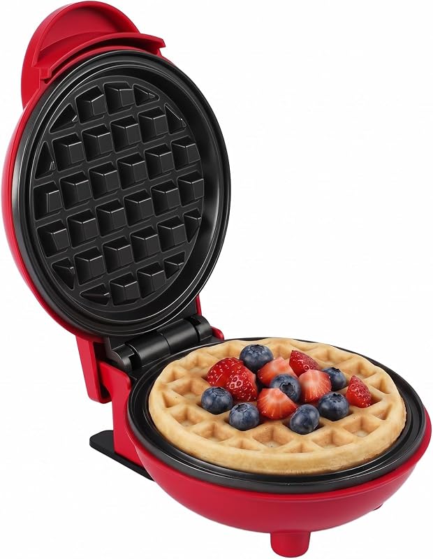 Mini Waffle Iron, Non-Stick Waffle Maker, Portable Serve Breakfast Machine | Easy to Use & Clean, 350W, Red, Compact, for Small Kitchen, Dorm Room and Family Daily Use, Quick Heating, Breakfast Machine