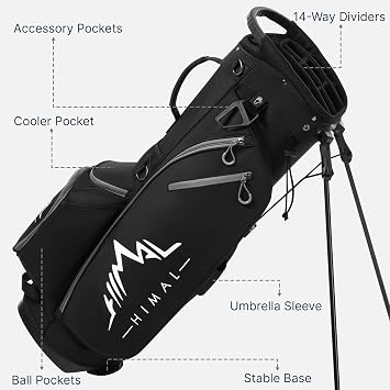 GoHimal Lightweight 14-Way Golf Stand Bag for Men & Women | Durable Club Bag, Dual Straps, Multiple Pockets, Rain Hood Included