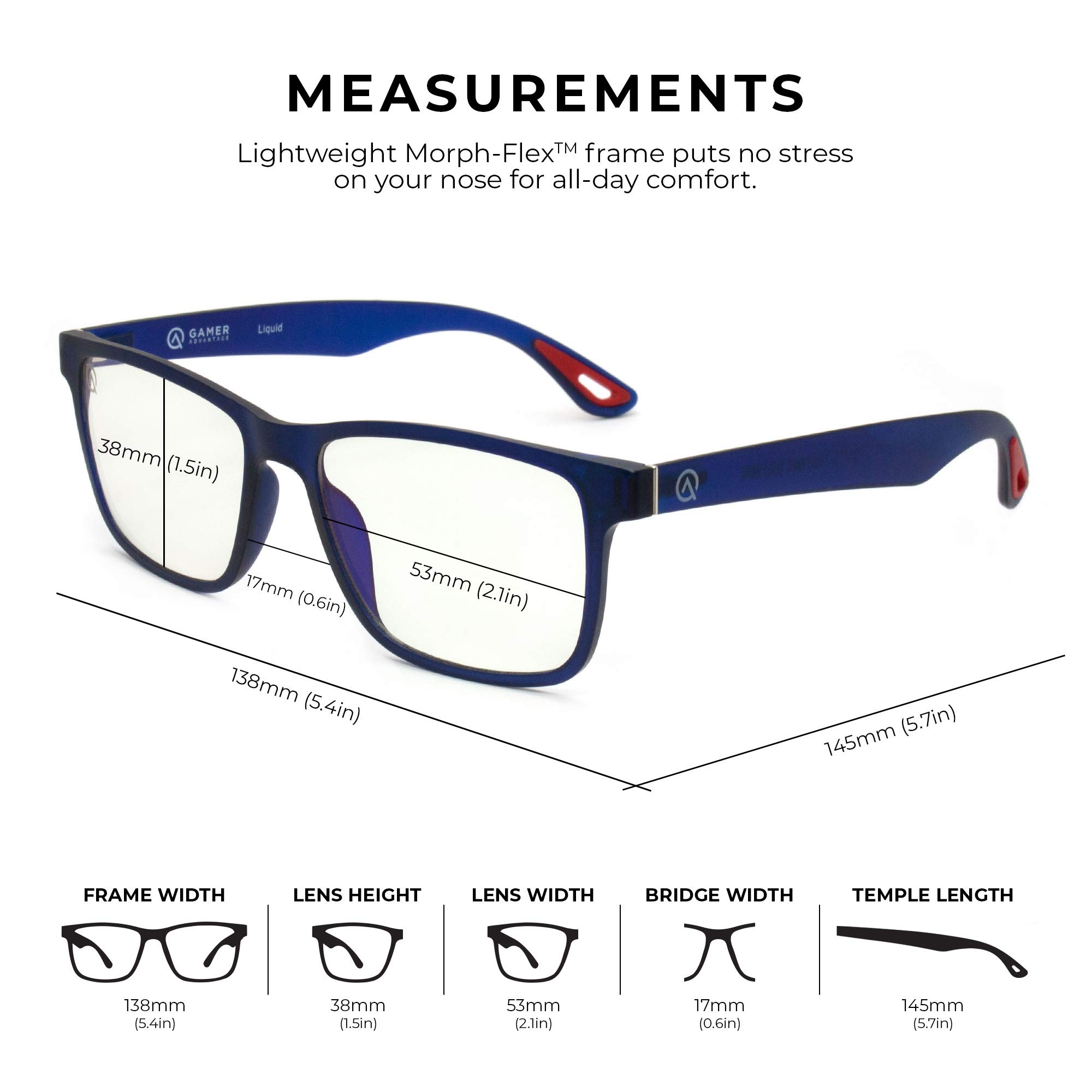 Gamer Advantage Gafas de luz azul, ligeras, elegantes gafas para juegos con tecnología de lente de bloqueo de luz azul, (Inferno)