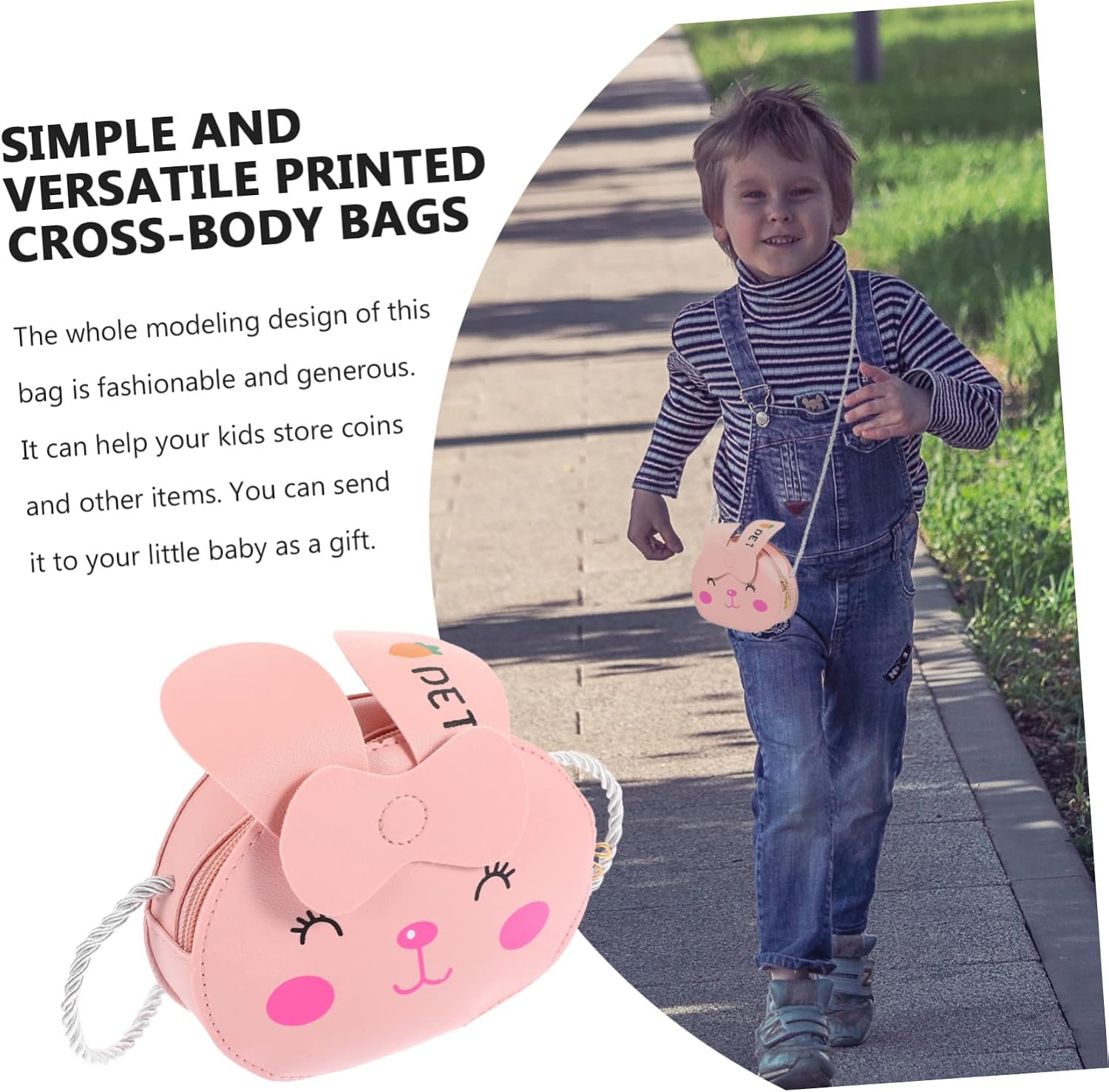 Kids Cartoon Single Shoulder Crossbody Bag Pink PU Leather for Girls