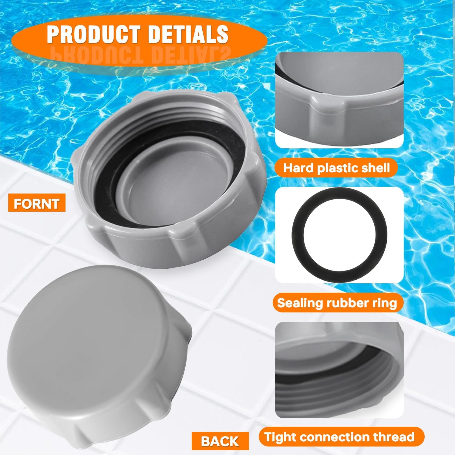 P01006 Replacement Drain Valve Cap for Coleman Swimming Pool Above Ground, Swimming Pool Drain Valve Cap, Grey Above Pool Heavy Duty Drain Cap (3 Pcs)