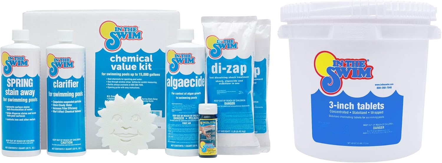 In The Swim Deluxe Swimming Pool Chemical Value Kit – for Above Ground and In-Ground Pools – Treats Up to 15K Gallons