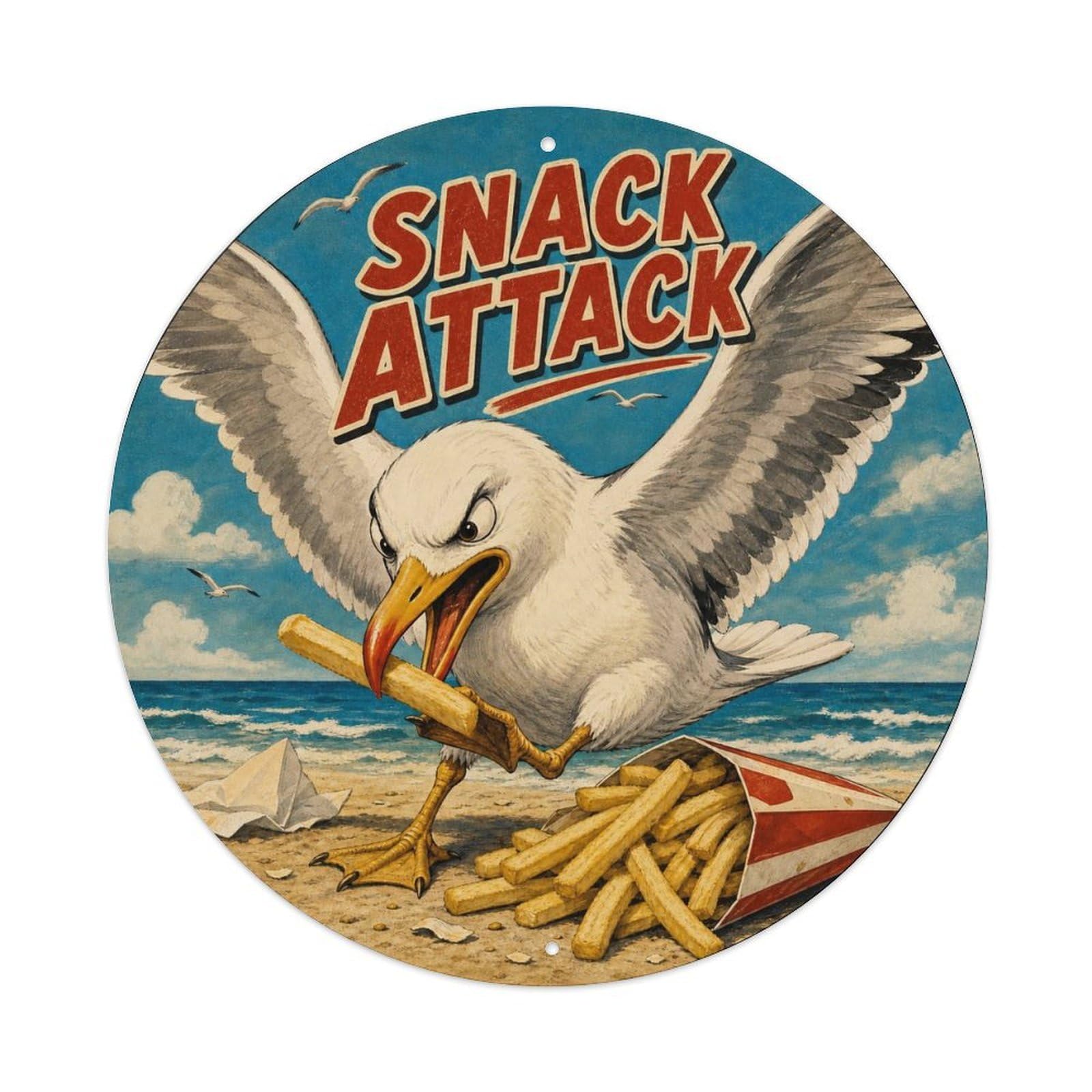 Okngb Style Seagull Playful Pose Comic Bird Vintage Cartoon Rustic Metal Tin Sign Plaque Wall Decor For Cafe, Man Cave, Club Bar, Office, Home Garden Round Metal Poster 8X8inch