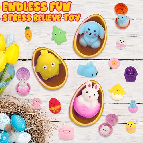 Miniatura 2 de FUNNYB&G Juguetes esponjosos Mochi de Pascua, 24 piezas Kawaii Squishies para aliviar el estrés, rellenos de huevos de Pascua para fiestas de
