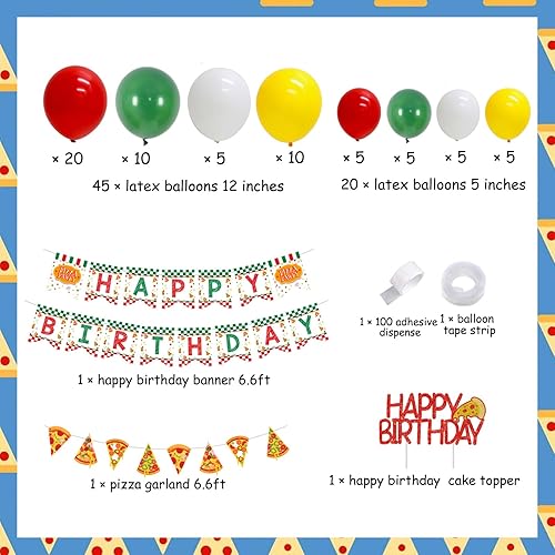 Miniatura 5 de Decoraciones de fiesta de cumpleaños de pizza para niños o niñas, kit de guirnalda de globos con temática de pizza, guirnalda de pancarta de feliz