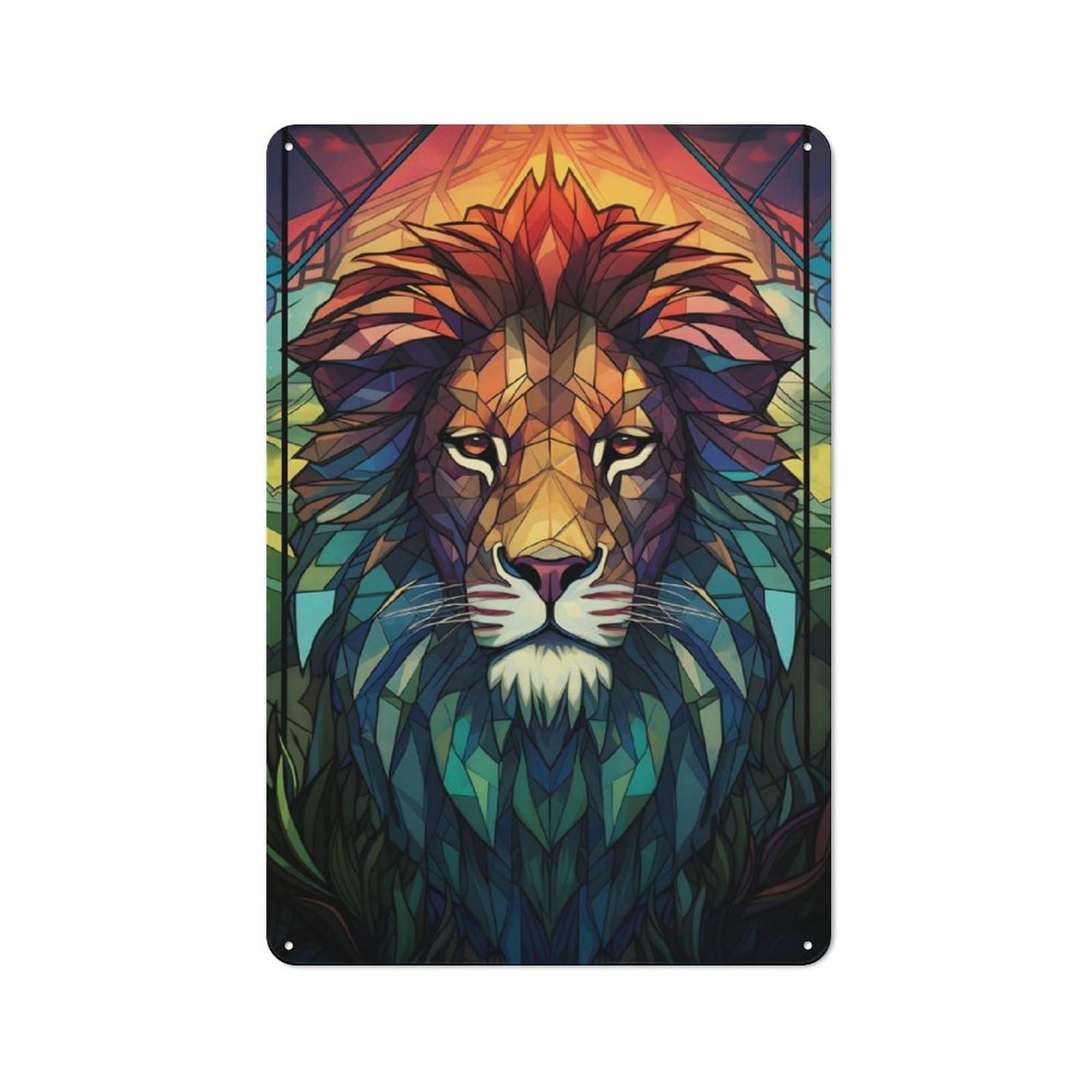 Junmoney Lion Stained Glass Vintage Printed Metal Sign 30X20cm For Workshop Wall, A Decorative Gift For A Newly Furnished Workshop