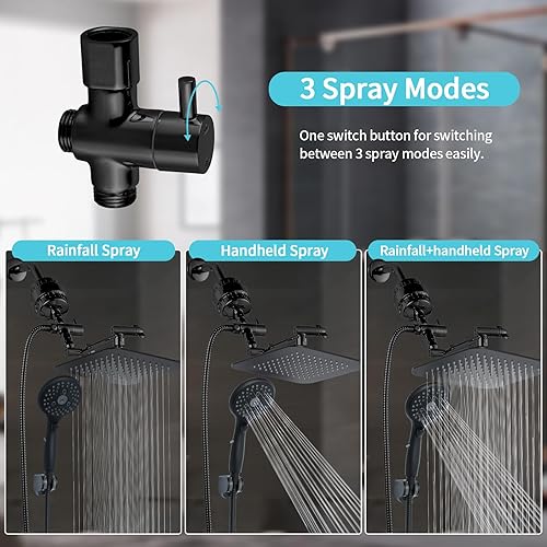 Miniatura 6 de Cabezal de ducha doble de 10 pulgadas con filtro de 20 etapas con mano, 6 ajustes de pulverización, cabezal de ducha de mano de alta presión, filtro
