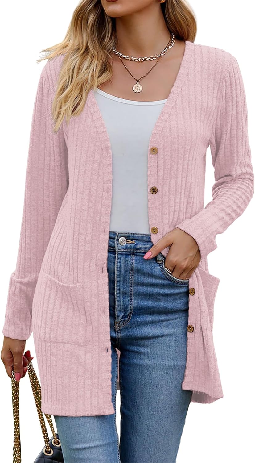 Women’s 2025 Fall Fashion Cardigan Lightweight Soft Knit Cardigan for Women Long Sleeve Open Front Coat with Pockets