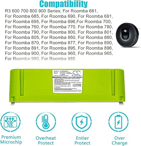 Miniatura 2 de Cameron Sino - Batería de repuesto para iRobot Roomba 680 681 691 696 891 896 960 965 980 985 614 615 640 652 665 670 671 675 677 688 5 690 695 801