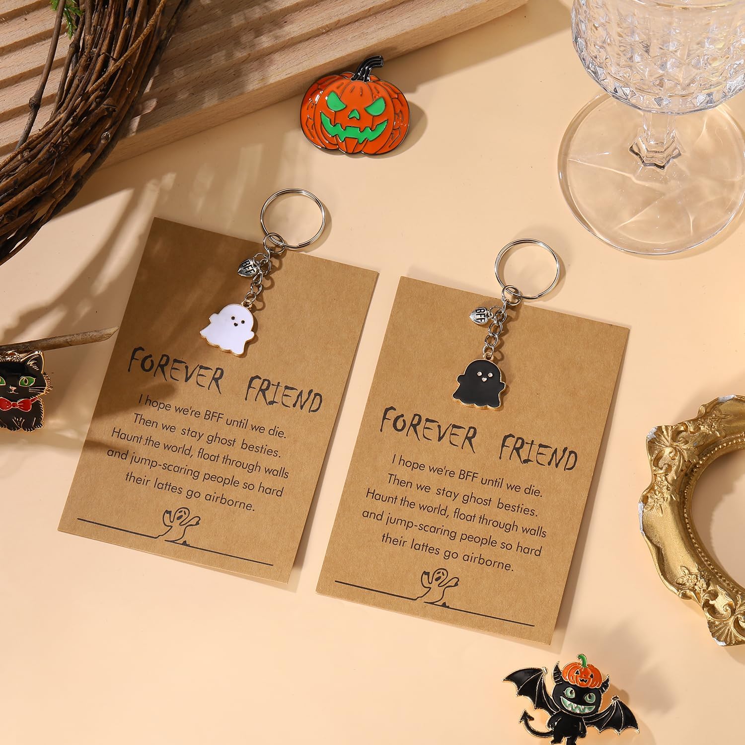 LOTSOF Funny Ghost Keychain for Best Friends, Halloween Bestie Gift with Card for Best Friend Birthday Gifts - Image 2