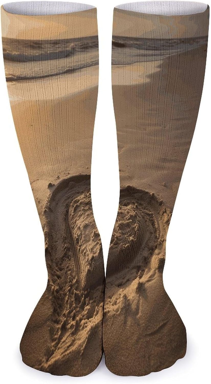 Hearts Drawn on The Beach Crew Socks Cozy Casual Calf Socks Lightweight Long Work Sock Breathable Athletic Sock for Hiking Sports Running 5 Pairs