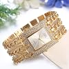 JewelryWe women watches Elegant analog quartz wristwatch rhinestones Rectangular casual watch with triple armor chain bracelet