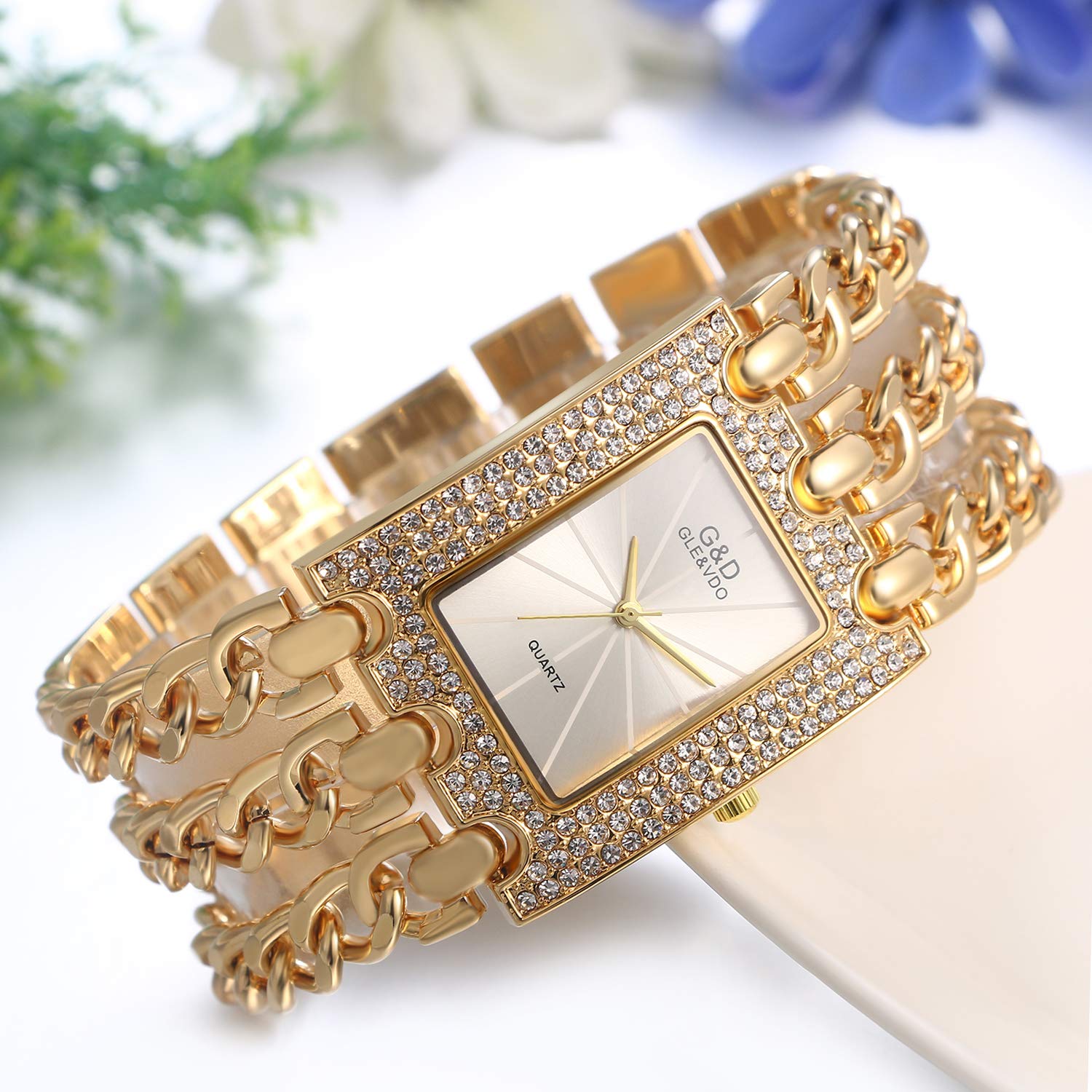 JewelryWe Reloj Cuadrado Diamantes Mujer: Relojes Plata Oro de Cuarzo Analógico Correa de Acero Inoxidable Hip Hop - para Negocios Ocio Regalos