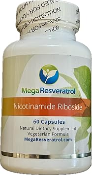 Mega Resveratrol Nicotinamide Riboside NR. 99% Standardized Micronized Crystallized NR, 60 Veggie Caps, 250mg per Capsule. Purity Certified. NO Toxic inactive Ingredients. Keto, Vegan, Non-GMO.