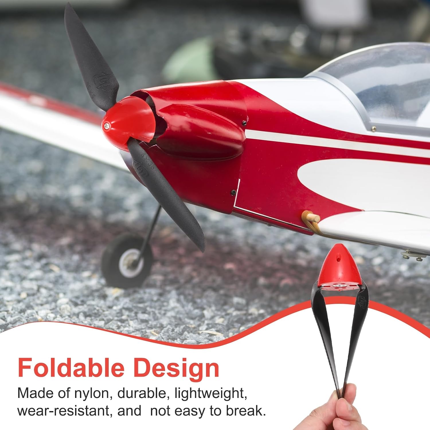 MECCANIXITY 11x6 Inch RC Plane Propeller, RC Folding Propellers Spinner Size D45xH41mm 2.3mm Motor Shaft Dia 2-Vane with Nylon Plastic Spinner for Airplane Helicopter(Black Red)