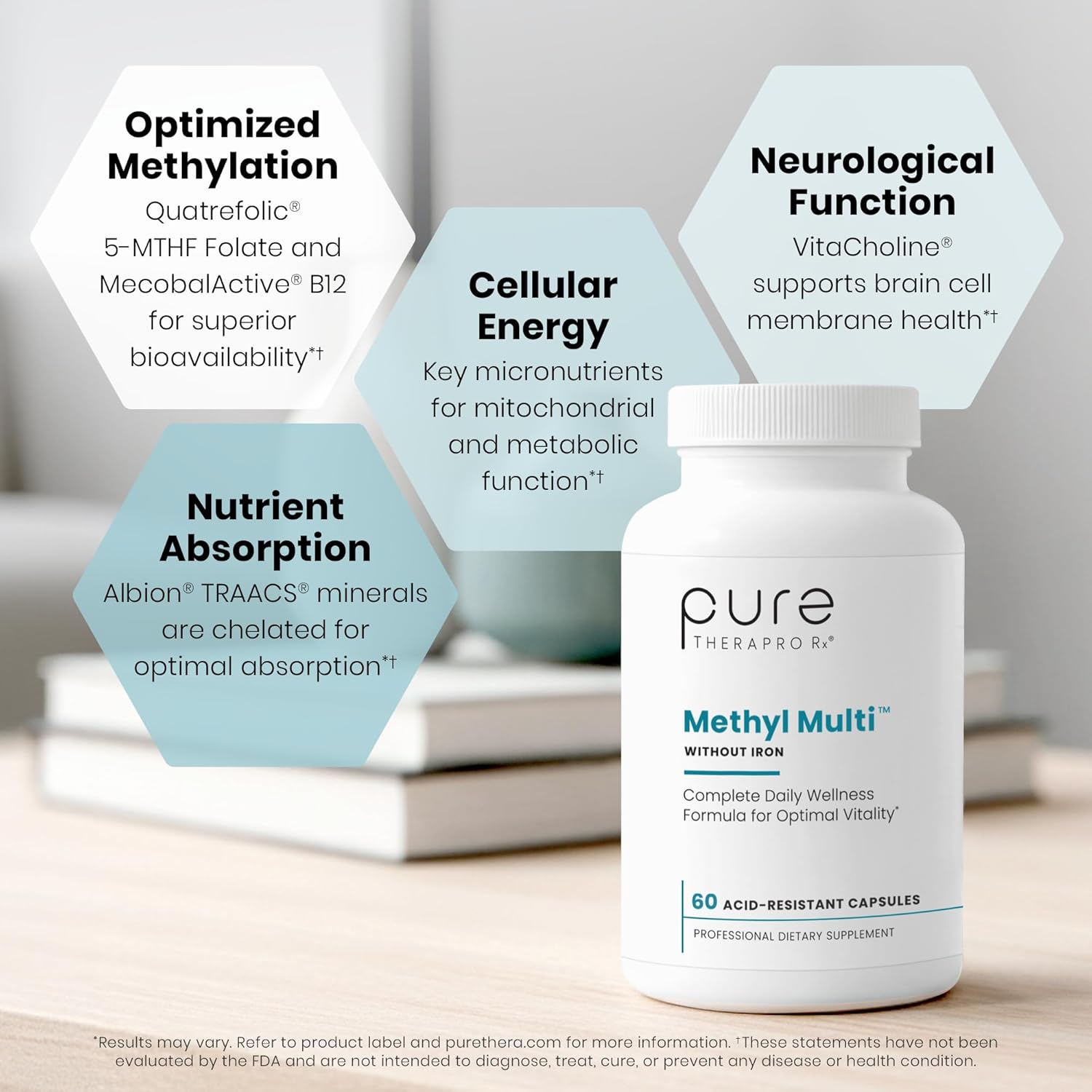 Pure Therapro Rx Methylated Multivitamin for Men and Women | Methyl Multi Without Iron + Methyl B12 & Methylfolate | Pharma Grade | 60 Capsules, 1-Month Supply