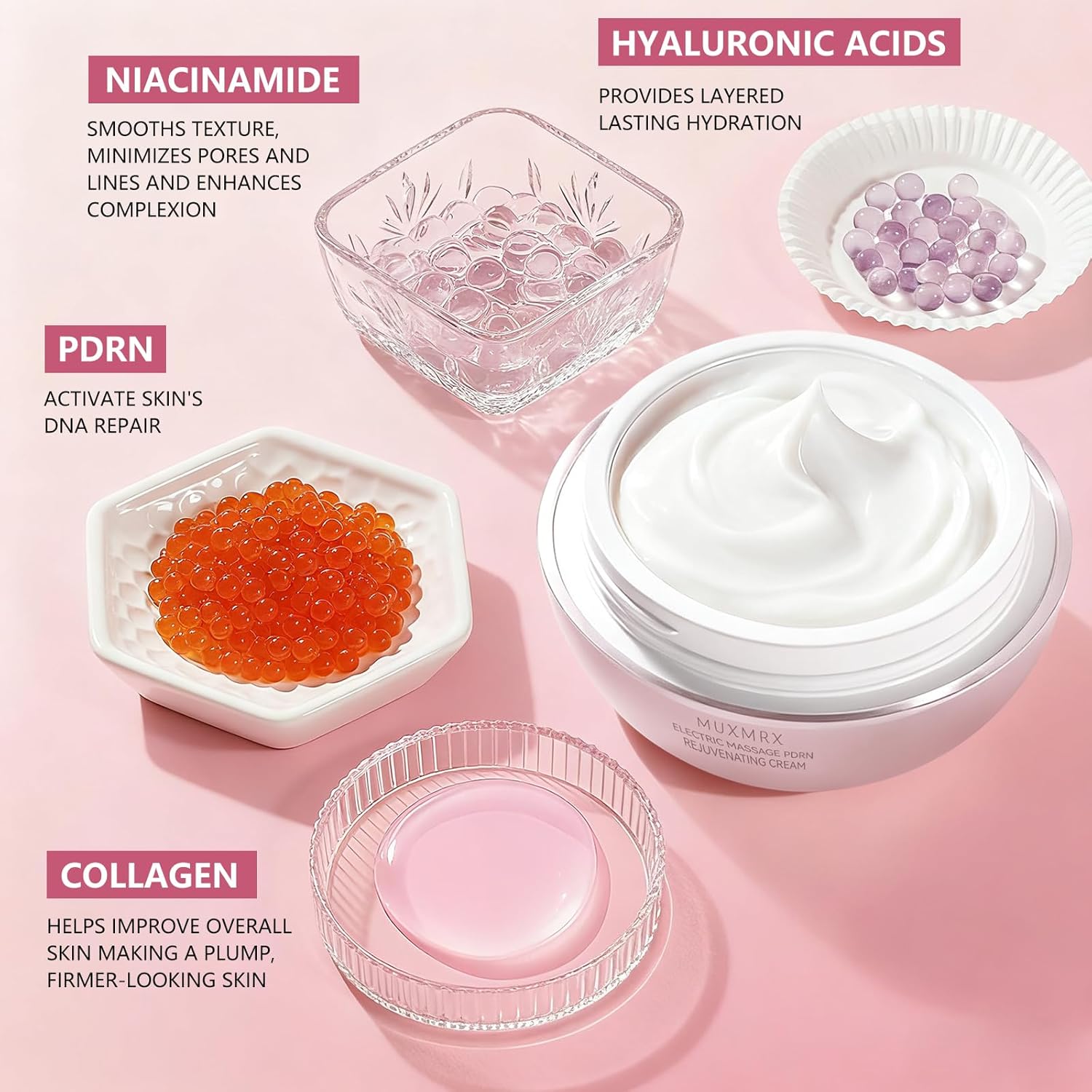 Electric Massage PDRN Firming Face Cream, 1000ppm PDRN Salmon DNA Face Moisturizer with Collagen, Hyaluronic Acid & Niacinamide, Firms, Glow Hydrating, Anti-Aging & Wrinkle, Korean Skin Care 1.76oz