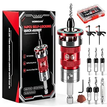 14 Pcs Countersink Drill Bit Set, self-Locking Device Quick-Adjust