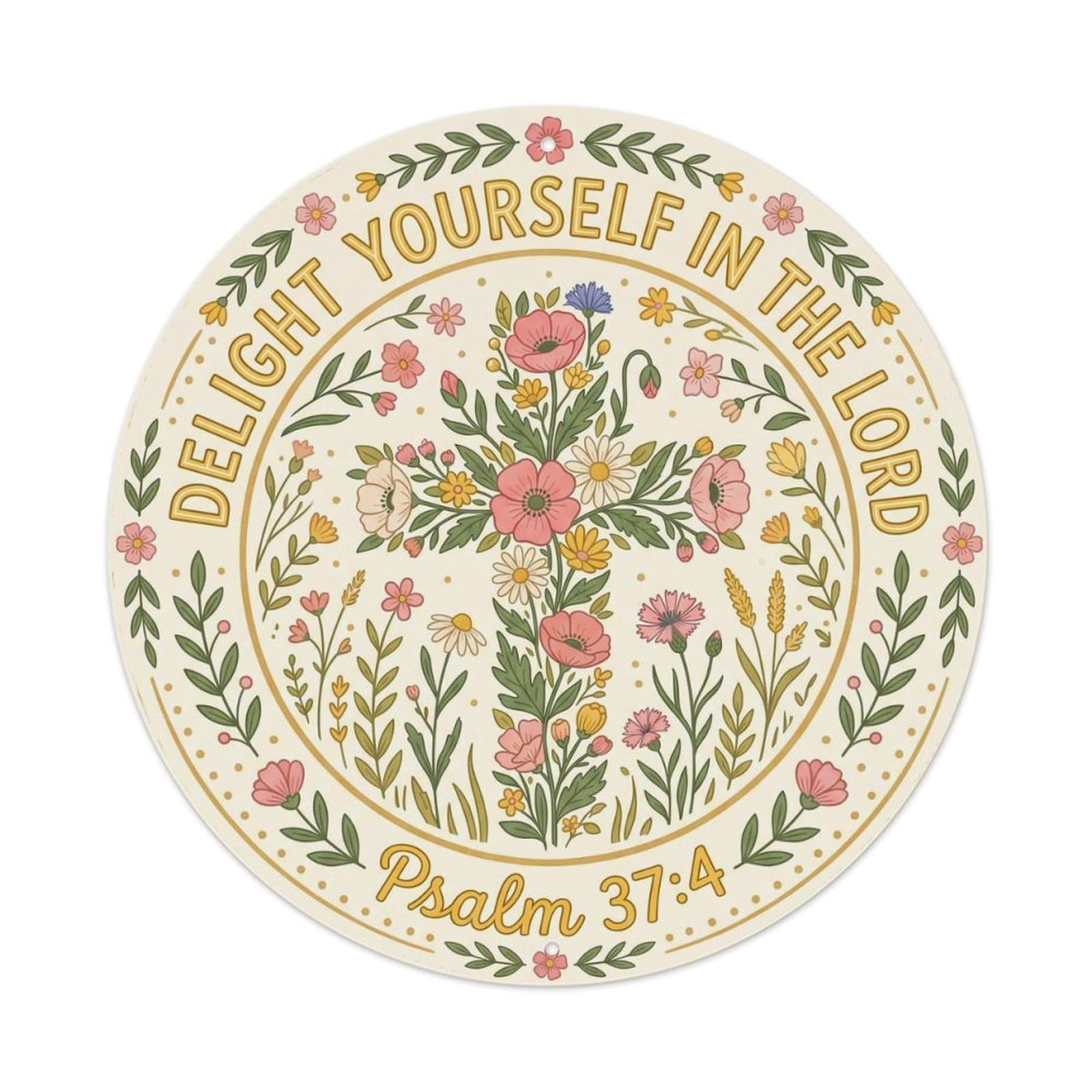 Blessing Medallion Golden Wreath Gentle Gospel Style Metal Tin Sign Plaque Wall Decor for Cafe, Man Cave, Club Bar, Office, Home Garden Round Metal Poster 8x8Inch