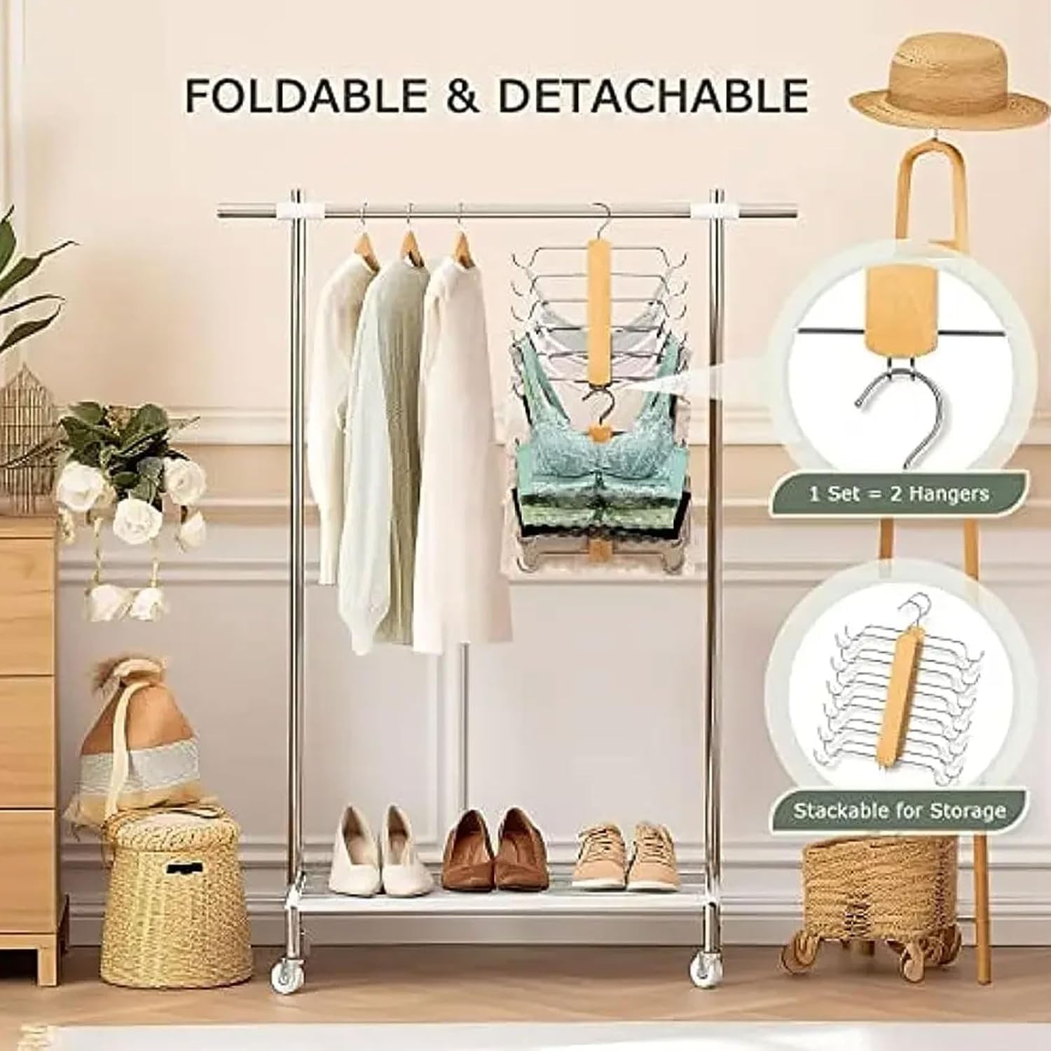Perchas para Adultos, 4 Unidades, para Camisetas Sin Mangas, Giratorias 360°, De Madera, para Sujetadores, Lencería, Camisolas, Bufandas, Corbatas, Cinturones,4pcs