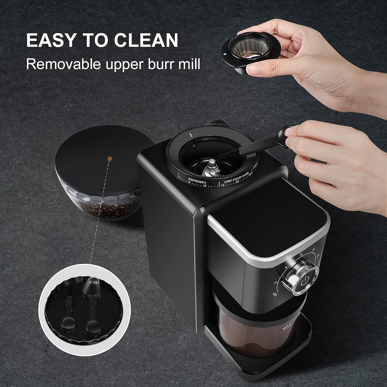 Electric Burr Coffee Grinder, Adjustable Burr Mill with 35 Precise Grind Settings for 2-12 Cup, For Espresso/Drip/Percolator/French Press/American/Turkish Coffee Makers, 120V/200W, Black