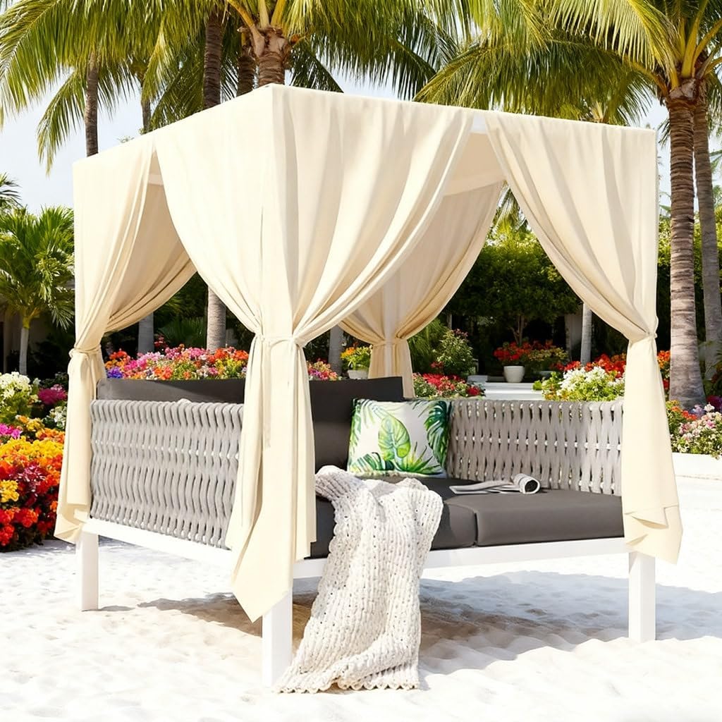 High Comfort Patio Sunbed with Curtains - Suitable for Multiple Outdoor Scenarios