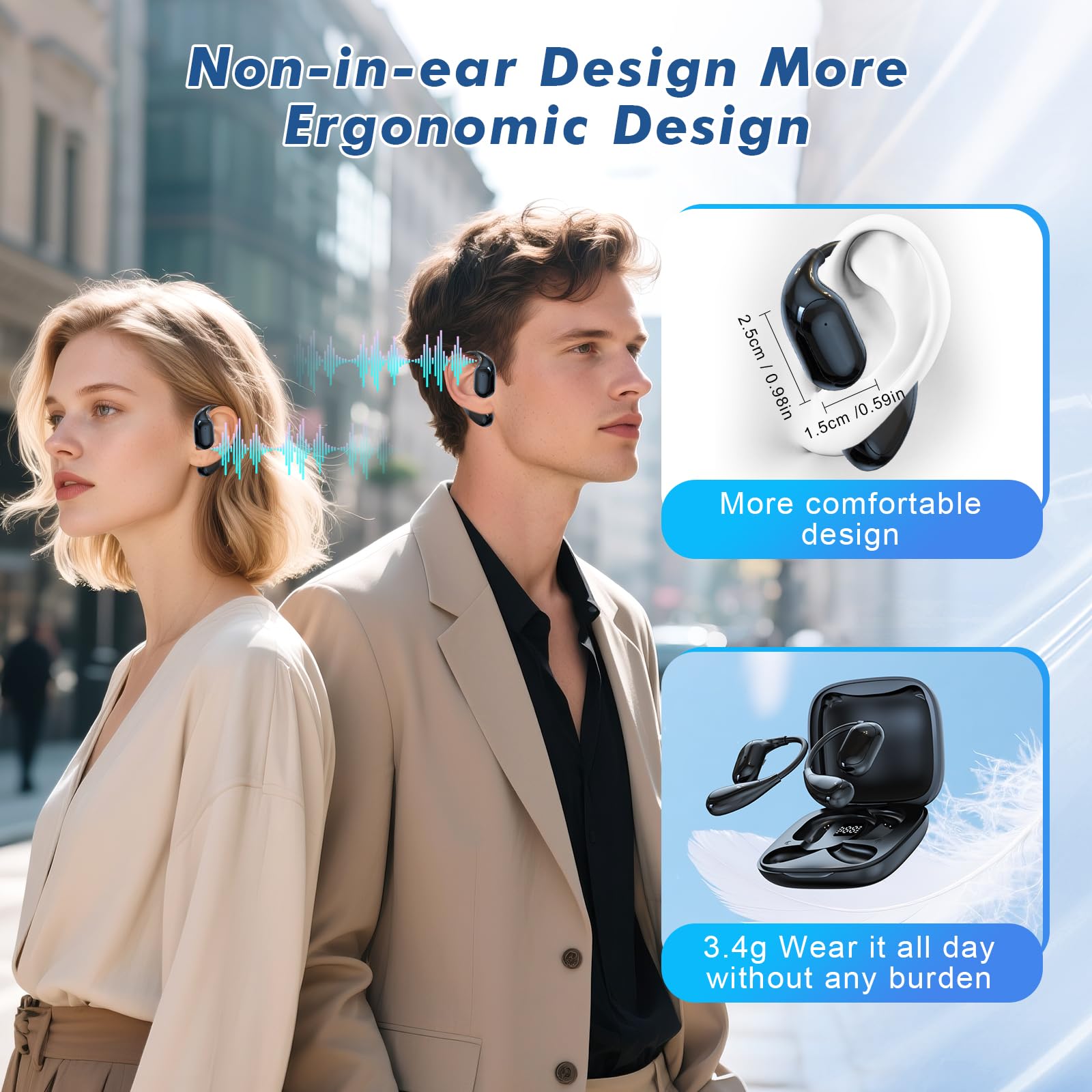 ecouteur traducteur instantané, 6 Modes de Traduction, Prise en Charge de 150 Langues et Traduction Hors Ligne, traducteur Vocal instantané Bluetooth 5.4, adapté aux Voyages de conférence