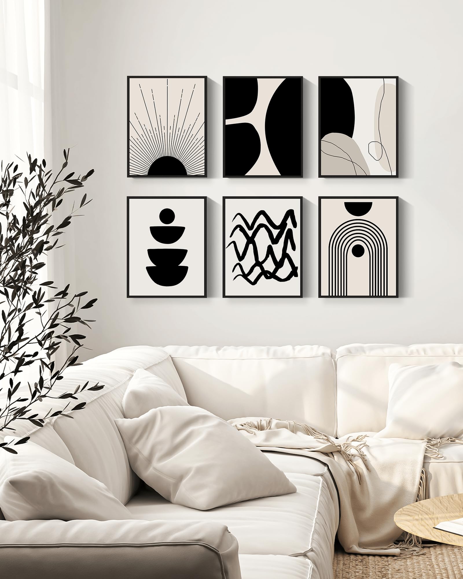 Drsoum Mid-Century Modern Framed Wall Art - Abstract Boho Geometric Print, Set Of 3, 11x14 Inches, Black Frame, Ready To Hang