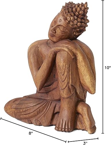 Miniatura 4 de Serene Spaces Living Estatua de Buda de madera, bellamente tallada en madera de teca, ideal para meditación, decoración zen al aire libre, serenidad