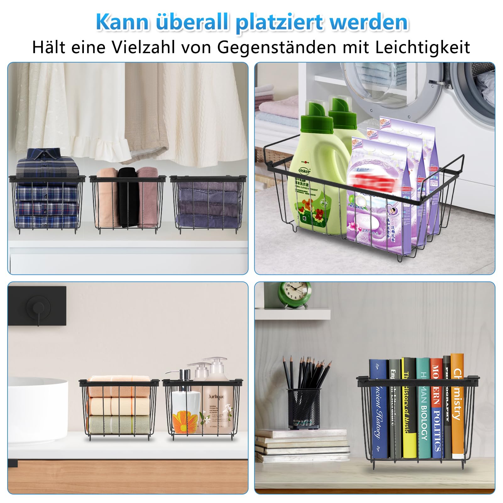 4 Stück Kühlschrank Organizer Schublade Zutaten Gefrierschrank Organizer mit Griffen Stapelbarer Metall Aufbewahrungskorb für Schlafzimmer Schrank Kühlschrank Gefriertruhe ( Schwarz)