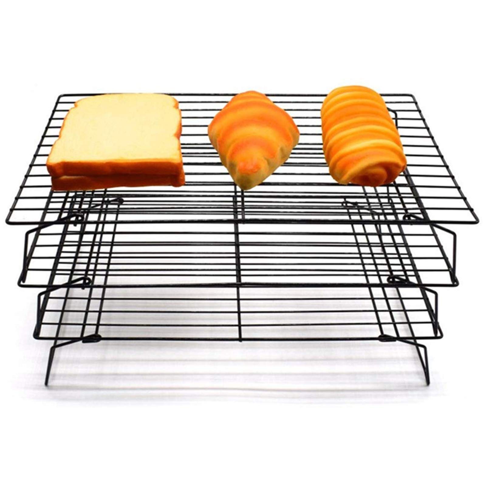 Griglia di Raffredda per Forno Sicuro, Griglia di Raffreddamento Impilabile A 3 Livelli in Acciaio al Carbonio per Cucinare, Cuocere al Forno, Biscotti, Pasticcini, Pane, Nero