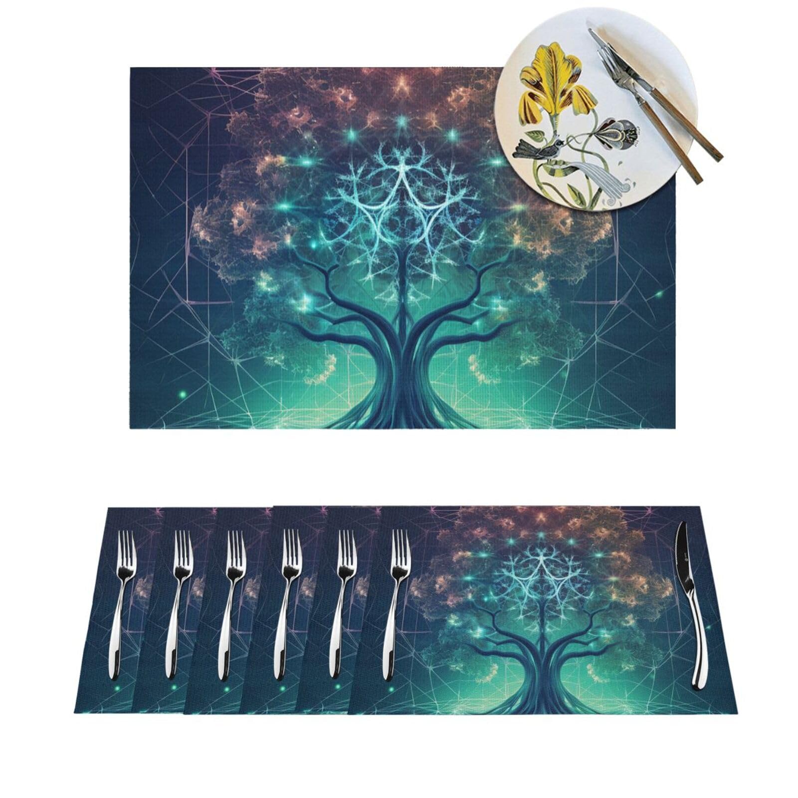 Set de table futuriste arbre en PVC : lot de 4 napperons lavables et antidérapants pour dîner