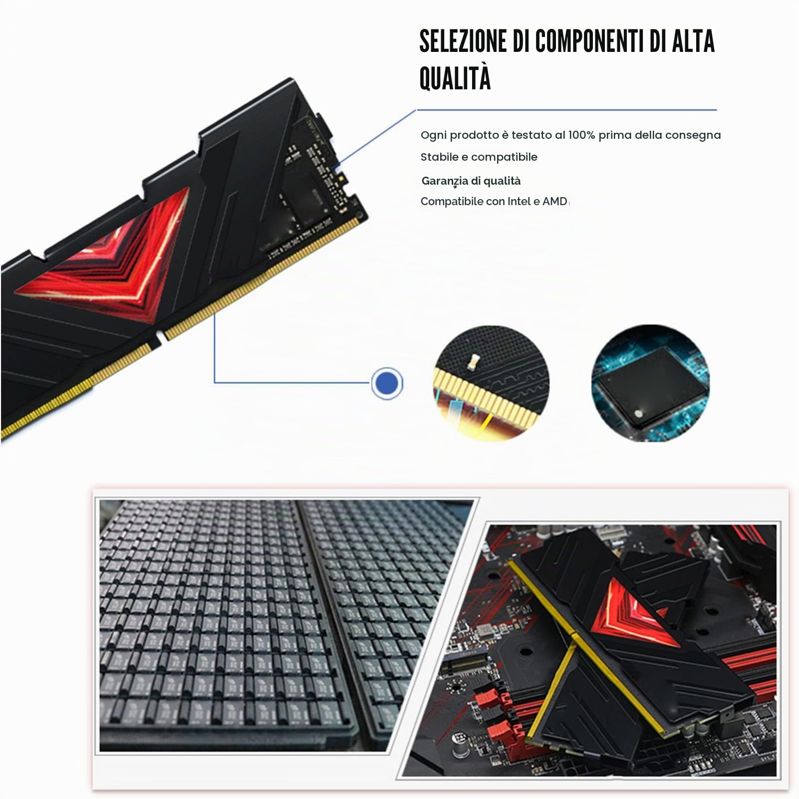 Naroote Memoria Compatta da 16 GB DDR5 RAM a Frequenza 4800 MHz per PC, Tempi di Risposta Rapidi per Schede Madri DDR5 (BLACK)