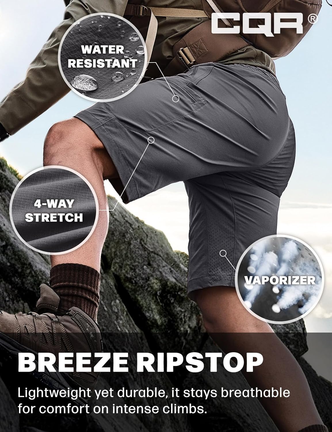 CQR Men's Quick Dry Stretch Hiking Cargo Shorts, Lightweight Water Resistant Tactical Casual, Golf & Outdoor with Pockets - Image 8