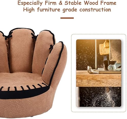 Miniatura 4 de ARLIME Sofá para niños, silla tapizada para niños pequeños con construcción de madera, sillón con forma de guante de béisbol para niños y niñas,