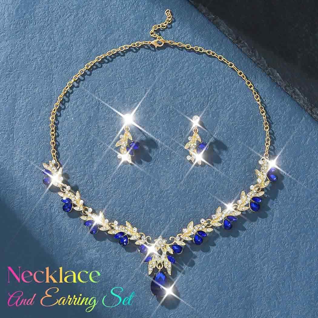 Brishow Green Necklace and Earring Set Rhinestone Formal Wedding Jewelry Sets for Women - Image 2