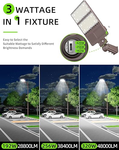 Miniatura 3 de Luz LED de estacionamiento 320 W 256 W 192 W ajustable con fotocélula UL DLC listado 48000LM LED Shoebox Pole Flood Lights Slip Fit Mount 5000K IP65